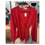 LOFT Red Wrap Blouse, Size Large