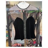 Niki Livas Black Velvet Mesh Top, Size M