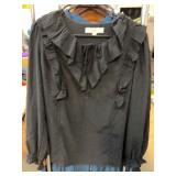 LOFT Black Ruffled Long Sleeve Blouse, Large
