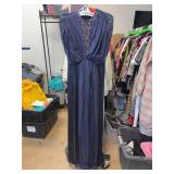 Toujouri Navy Gown with Beaded Neckline