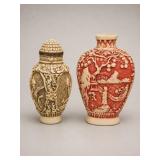 Chinese Carved Snuff Bottle Duo