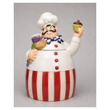 Ceramic Chef Cookie Jar with Red Stripes
