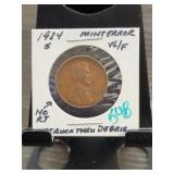 1924-S Lincoln Wheat Cent, Winter Error