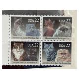1988 USA 22Â¢ Cats Postage Stamp Block