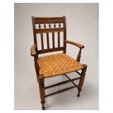 Wooden Armchair with Woven Cane Seat