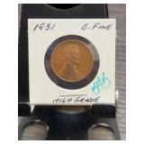 1931 Lincoln Wheat Cent, Extra Fine