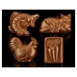 4 Metal Food Molds: Fish, Cat, Chicken