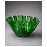 1950s Blenko Hand Blown Green Crackle Glass