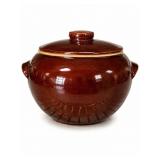 Redware Stoneware Bean Pot with Lid