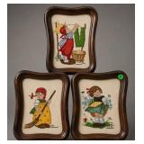 3 Framed Cross Stitch Girl Scenes Hummel Girls