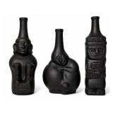 3 Black Glass Peru Figurative Bottles