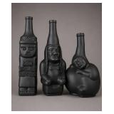 3 Black Glass Peru Bottles, Right Marked Ranuzzi