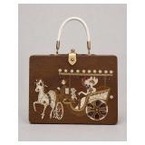 Wooden Handbag With Jeweled Carriage Motif
