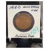 1918-D Lincoln Cent Mint Error Rotated Die