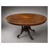Antique Wood Oval Pedestal Table with Inlay