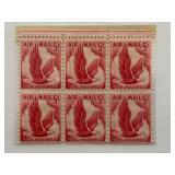 1958 US Airmail 5Â¢ Block of 6 Stamps