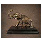 Bronze-Tone Elephant Bookend on Black Base