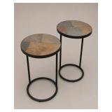 Round Metal and Slate Side Tables