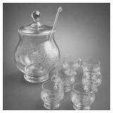 East German Grapevine Etched Glass Punch Set