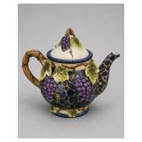 Ceramic Teapot With Grape Motif