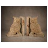 Carved Stone Owl Bookends Pair