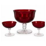 Red Glass Punch Bowl and Robert Stanley Glasses