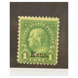 1929 1Â¢ Kansas Overprint Stamp, Mint LH