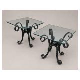 Wrought Iron and Glass Side Tables