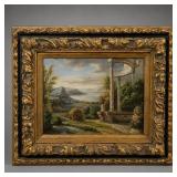 Oil on Canvas Landscape with Classical Ruins