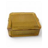 Federal Glass Ribbed Amber Refrigerator Dish