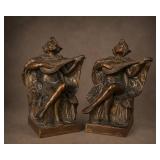 Bronze Minstrel Bookends Playing Lute