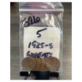 5 1925-S Lincoln Wheat Cents