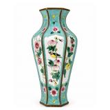 Hand-Painted Hexagonal Enameled Vase