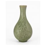Celadon Crackle Glaze Vase with Engraved Deva