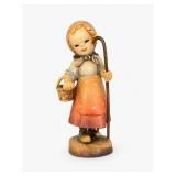 Anri Hand-Carved Wood Girl with Basket Figurine