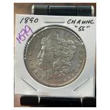 1890 Morgan Silver Dollar, Graded 55