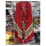 Hand-Crocheted Red Black and White Shawl