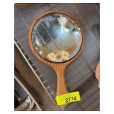 Wooden Hand Mirror with Dried Flower Inlay