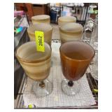 6 Swirled Brown Glass Goblets