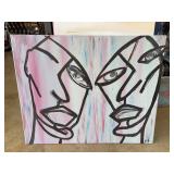 Abstract Double Portrait Acrylic Painting 30"