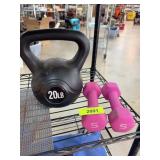 20lb Kettlebell and Pair of 5lb Dumbbells
