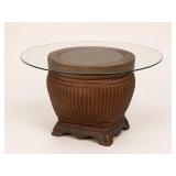 Glass Top Wicker Storage Table with Lid