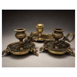 Three Brass Chamberstick Candlestick