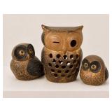 Three Brown Ceramic Owl Figurines