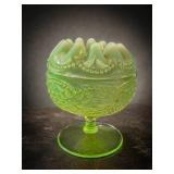 EAPG Pearls and Scales Uranium Glass Rose Bowl