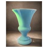 Czechoslovakia Uranium Glass Blue Opaline Vase