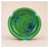 Green MCM Ceramic Floral Ashtray with Blue Accent