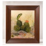 Ruth Signed Cactus Oil Painting, Framed