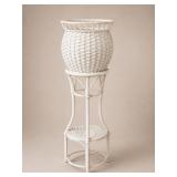 White Wicker Plant Stand With Basket
