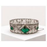 Art Deco Bracelet with Emerald Green Stones